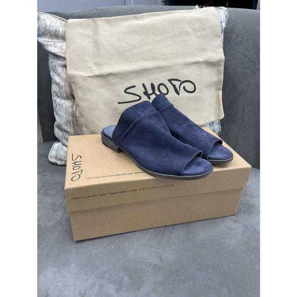 NEW SHOTO suede navy slides in navy - Picture 1 of 5